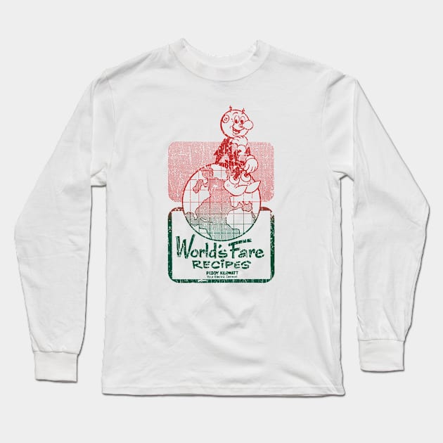 VINTAGE RETRO STYLE - Reddy Kilowatt WORLDS FARE RECIPES Long Sleeve T-Shirt by lekhartimah